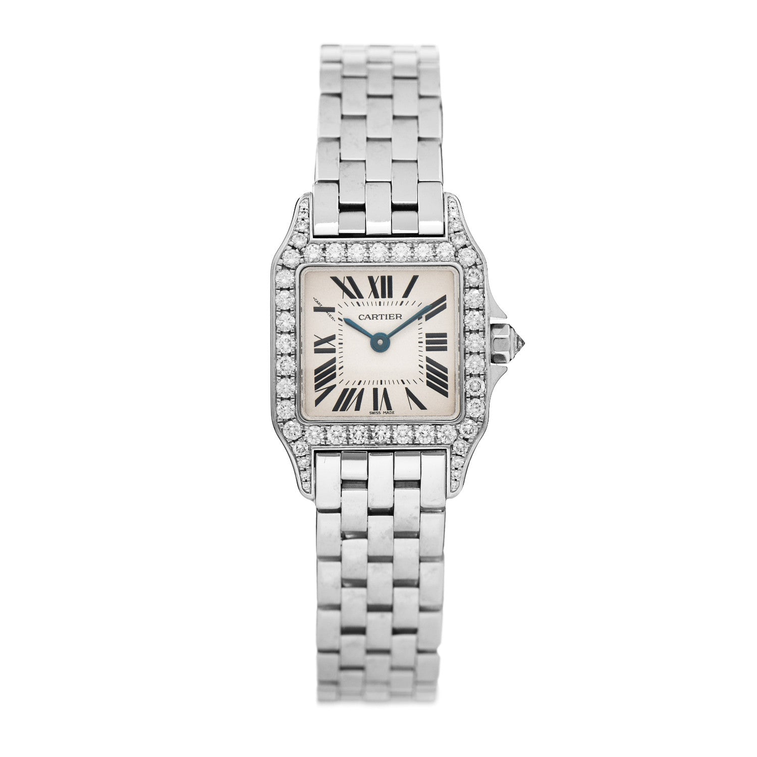 Cartier 18K White Gold Diamond 20mm Santos Demoiselle Quartz Watch 1 of 4