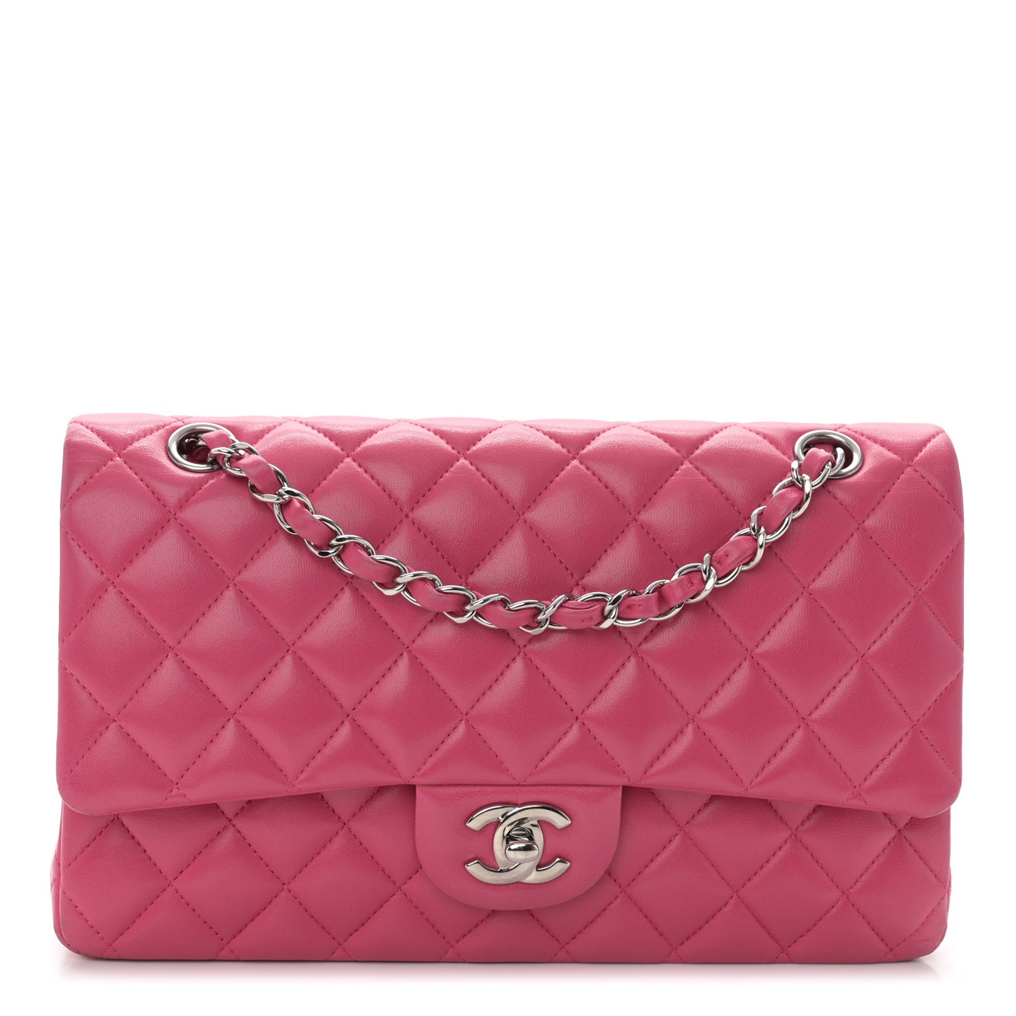 Lambskin Quilted Medium Double Flap Dark Pink