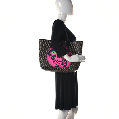 Versace Canvas Calfskin Monogram La Greca Medusa Tote Black Khaki 2 of 11