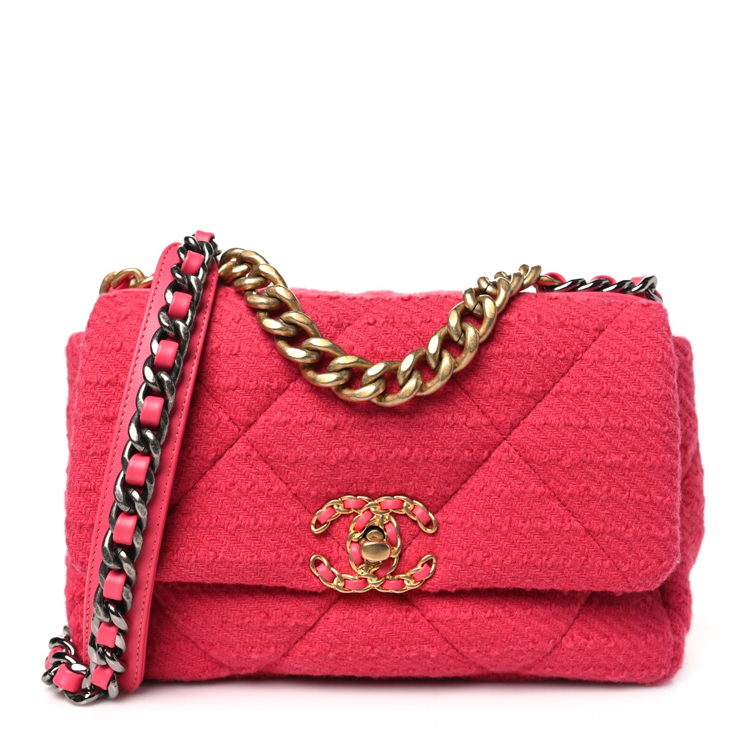 Chanel Tweed Quilted Medium Chanel 19 Flap Raspberry 1 of 10