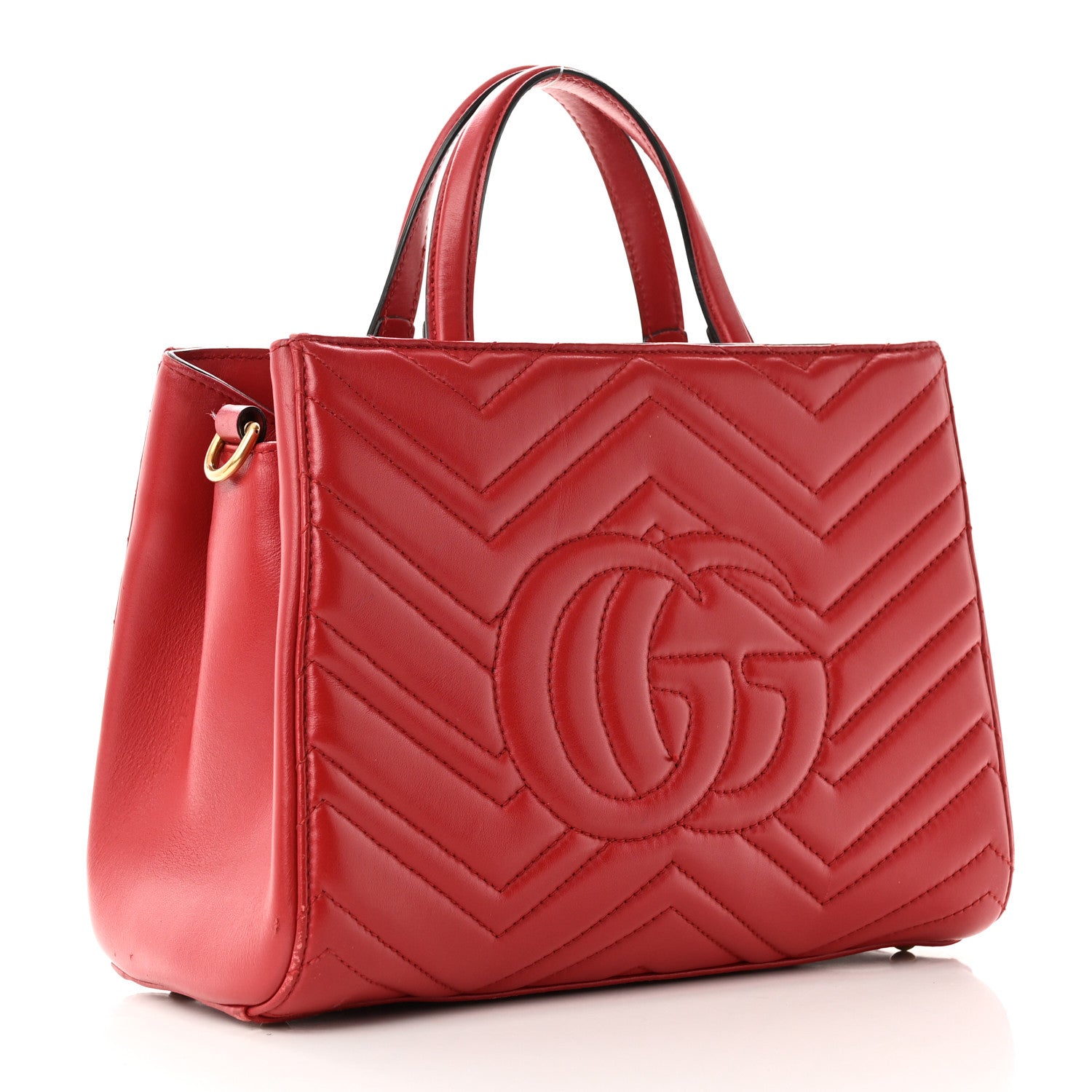 Gucci Calfskin Matelasse Small GG Marmont Tote Hibiscus Red 3 of 12