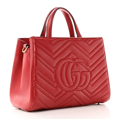 Gucci Calfskin Matelasse Small GG Marmont Tote Hibiscus Red 3 of 12