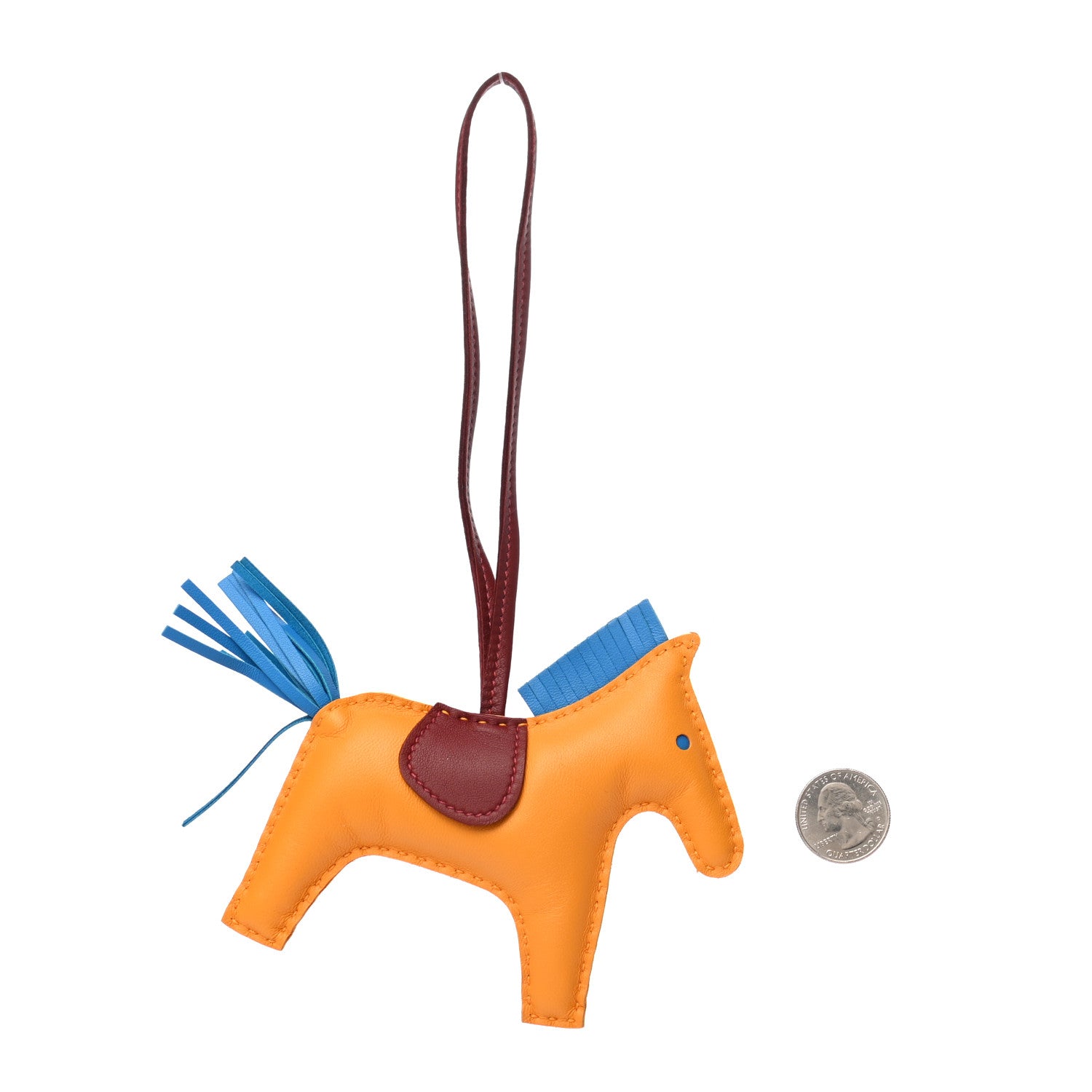 Hermes Milo Lambskin Grigri Rodeo Horse Bag Charm GM Jaune D'Or Bleu Zanzibar Rouge H 2 of 4