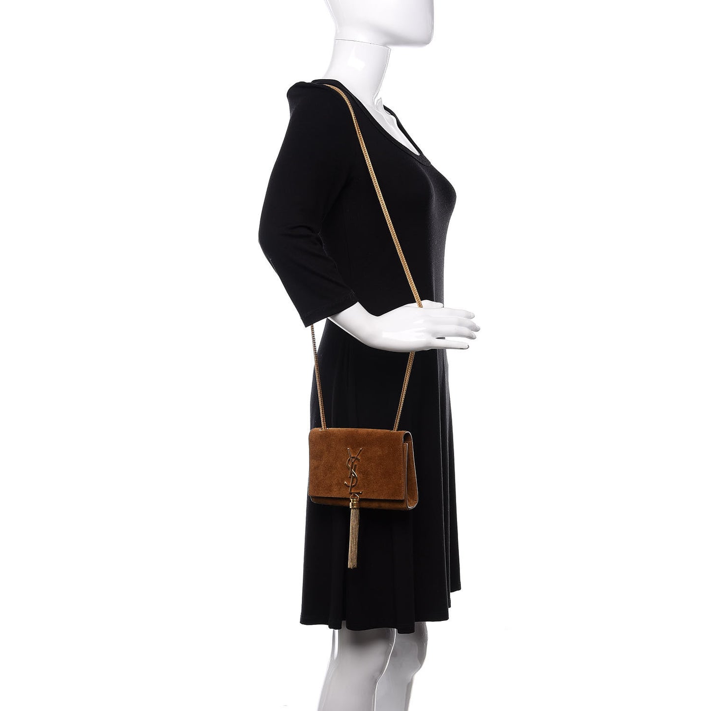 Suede Small Classic Monogram Kate Tassel Satchel Light Ochre