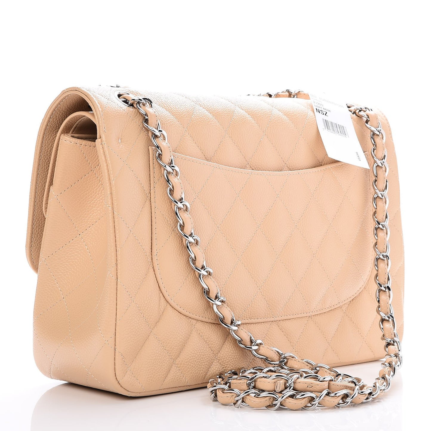 Caviar Quilted Jumbo Double Flap Light Beige