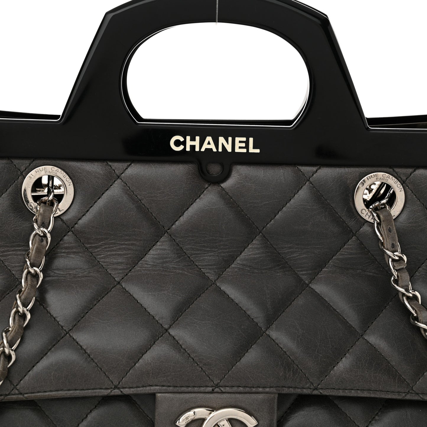 Glazed Calfskin Quilted Small CC Delivery Tote Grey
