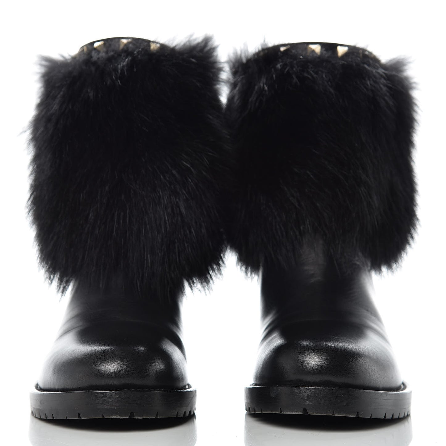 Calfskin Fox Fur Rockstud Winter Boots 40.5 Black