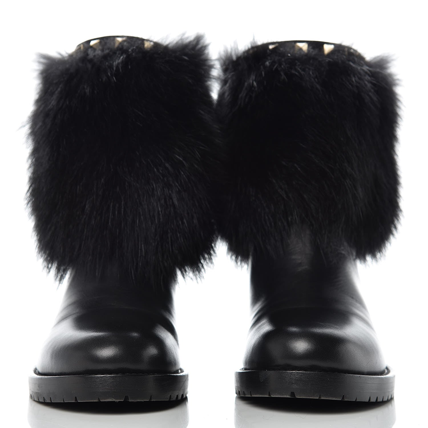Valentino Garavani Calfskin Fox Fur Rockstud Winter Boots 40.5 Black 2 of 14