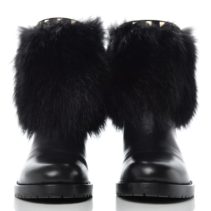 Valentino Garavani Calfskin Fox Fur Rockstud Winter Boots 40.5 Black 2 of 14