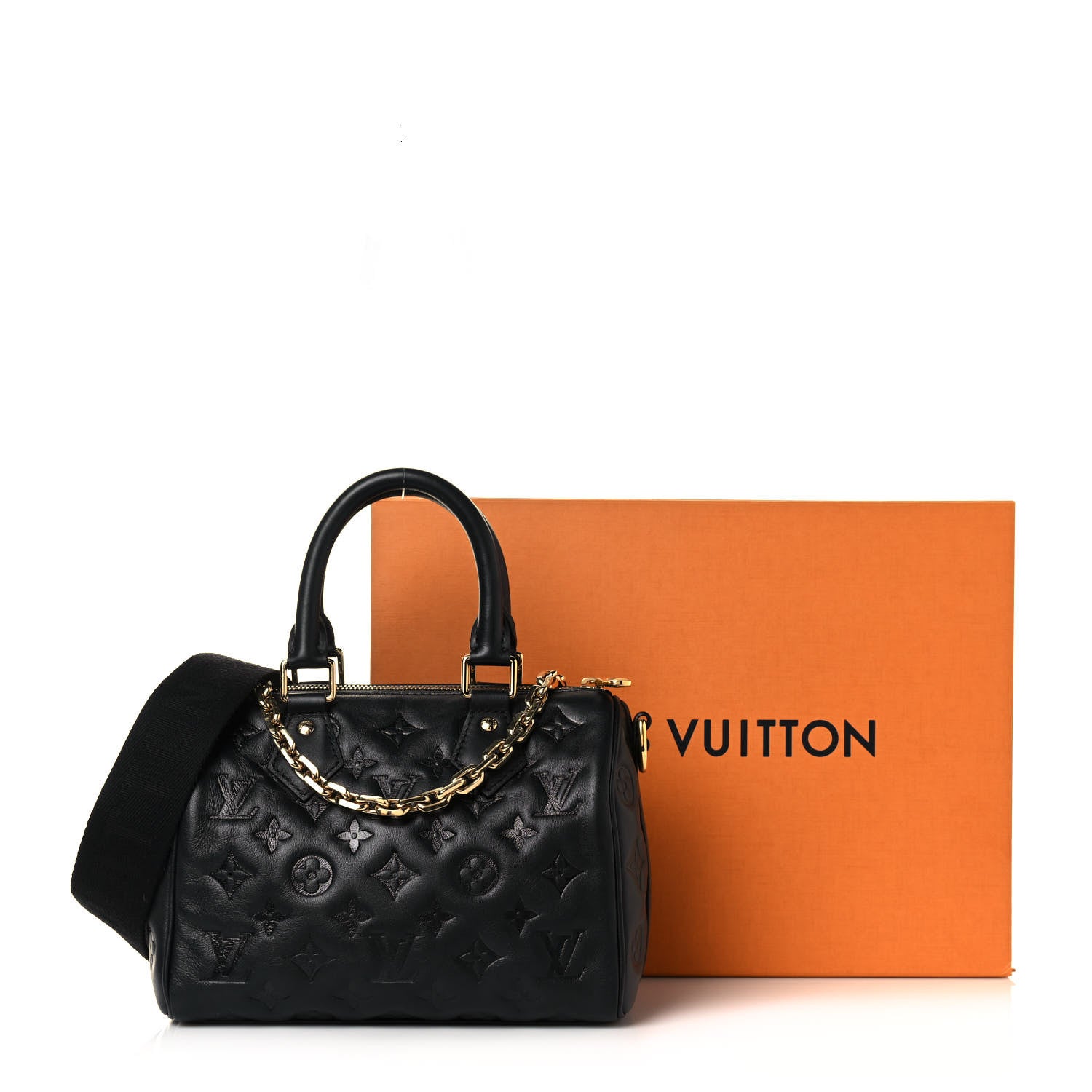 Louis Vuitton Lambskin Embossed Monogram Speedy 22 Bandouliere Black 12 of 12
