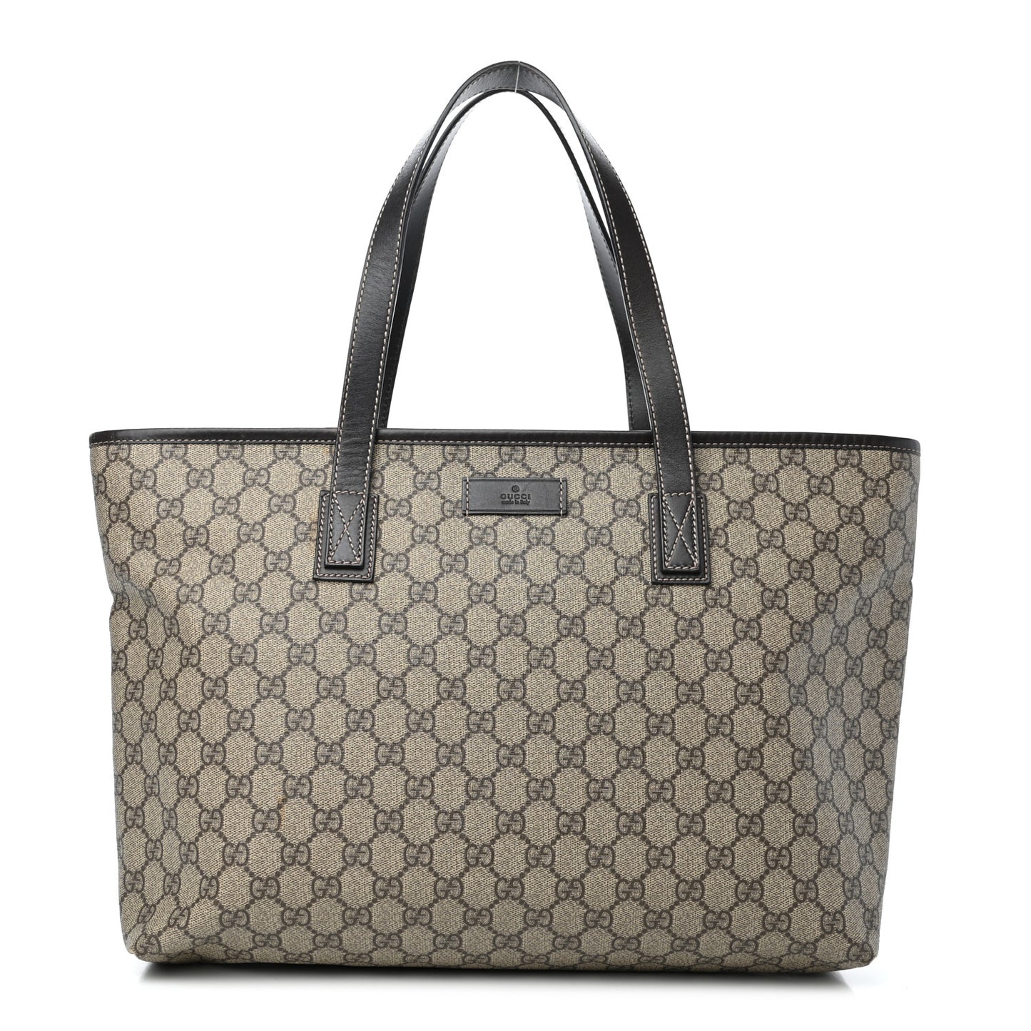 GG Supreme Monogram Medium Zippered Shopping Tote Dark Brown