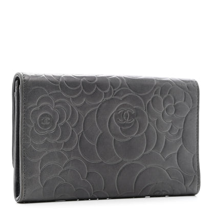 Chanel Lambskin Camellia Embossed Medium Wallet Grey 3 of 11