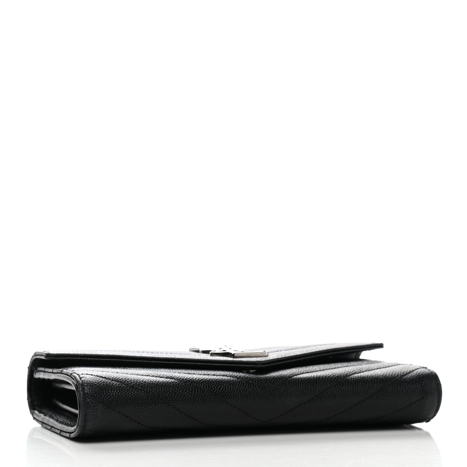Saint Laurent Grain De Poudre Matelasse Chevron Monogram Flap Wallet Black 4 of 8
