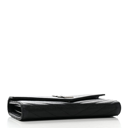 Saint Laurent Grain De Poudre Matelasse Chevron Monogram Flap Wallet Black 4 of 8