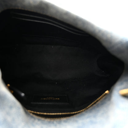 Saint Laurent Denim Quilted Toy Loulou Puffer Monogram Chain Satchel Blue Black 5 of 10