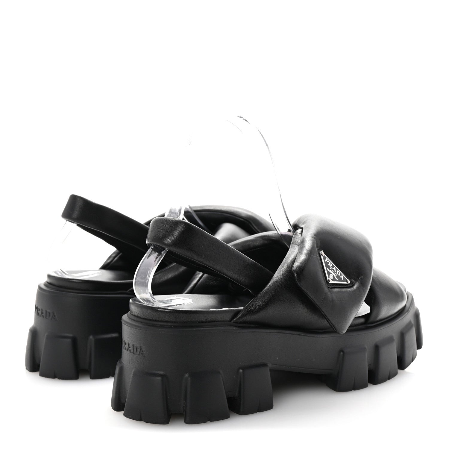 Prada Nappa Soft Metal Triangle Logo Padded Monolith 55mm Slingback Sandals 39 Black 5 of 9