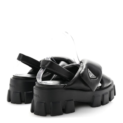 Prada Nappa Soft Metal Triangle Logo Padded Monolith 55mm Slingback Sandals 39 Black 5 of 9