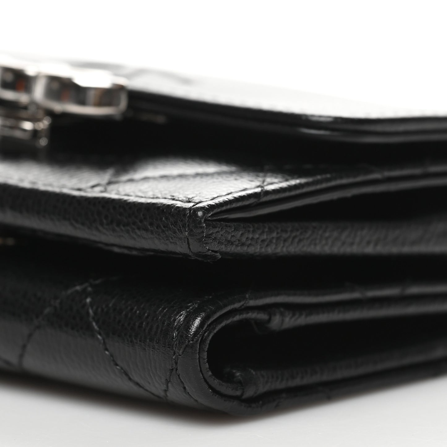 Grained Calfskin Quilted CC Box Compact Flap Wallet Black