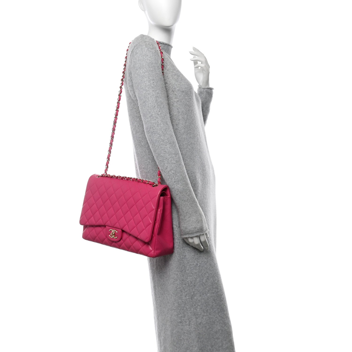 Chanel Lambskin Quilted Maxi Double Flap Fuchsia 2 of 14