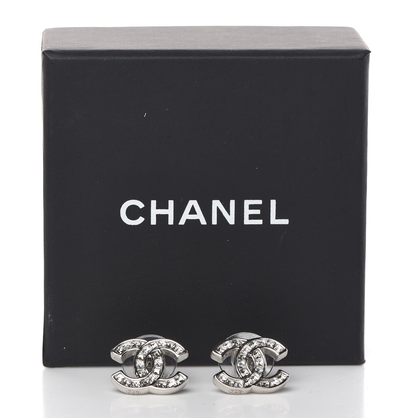 Baguette Crystal CC Earrings Silver