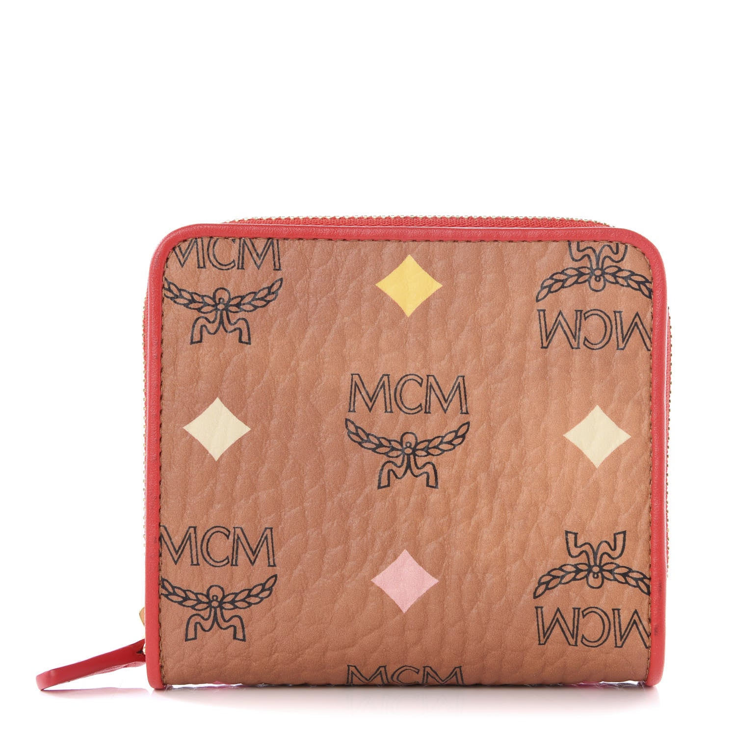 MCM Skyoptic Visetos Mini Zip Around Wallet Cognac 1 of 7