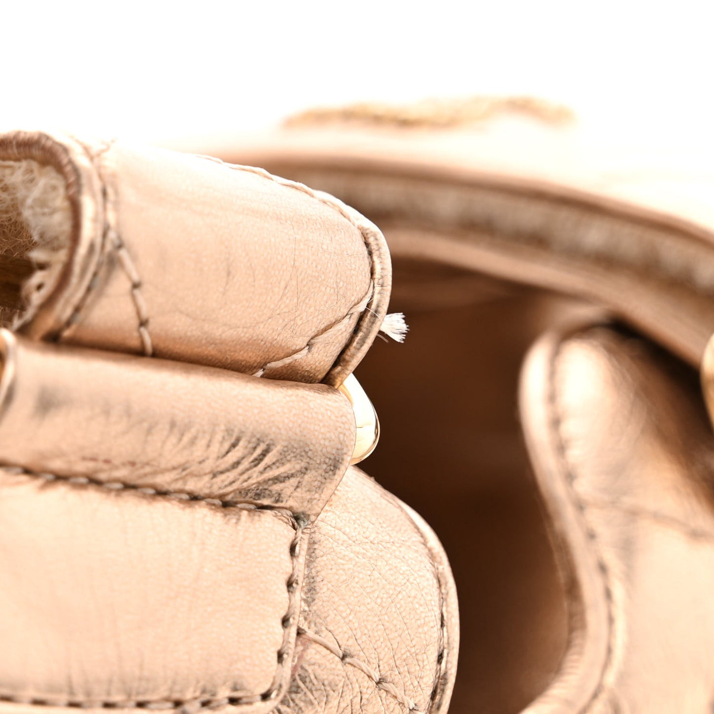 Iridescent Lambskin Quilted Velcro Dad Sandals 38.5 Light Bronze