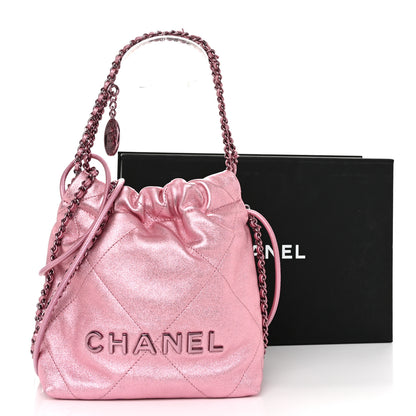 Chanel Metallic Lambskin Lacquered Monochrome Quilted Mini Chanel 22 Pink 11 of 11