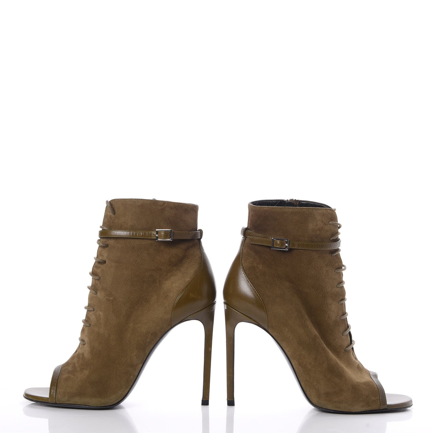Saint Laurent Suede Peep Toe Ankle Boots 40 Green 5 of 11