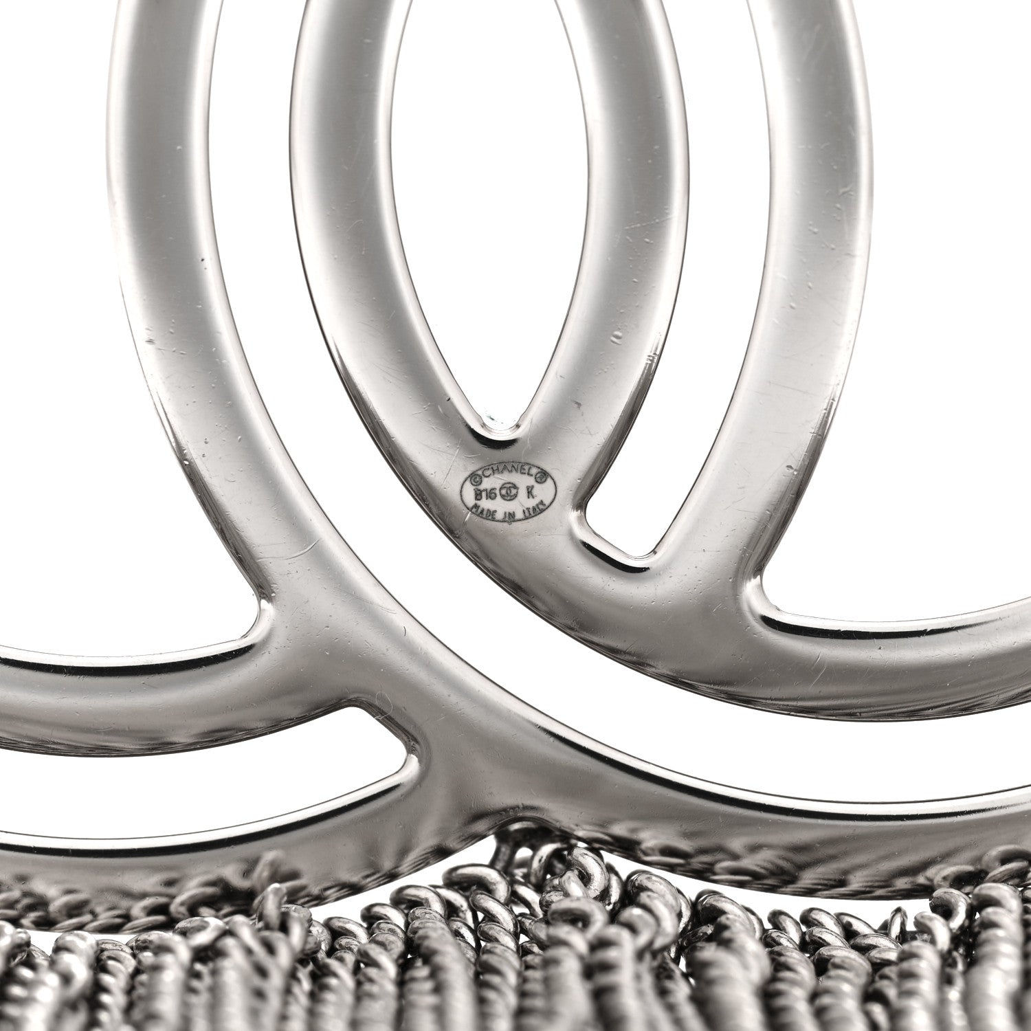 Chanel Crystal Chain Fringe CC Brooch Silver 5 of 5