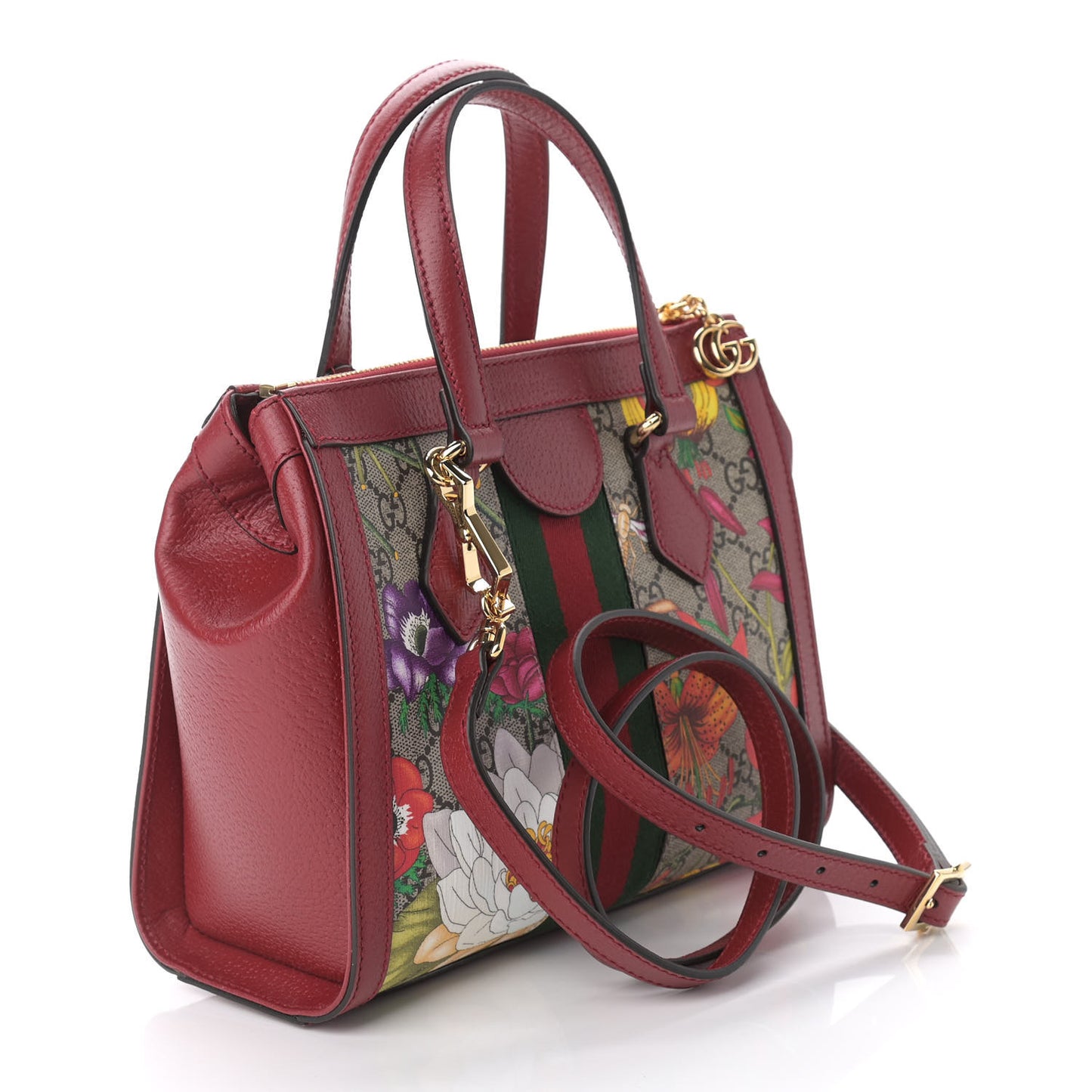 GG Supreme Monogram Flora Web Small Ophidia Tote Bag Red