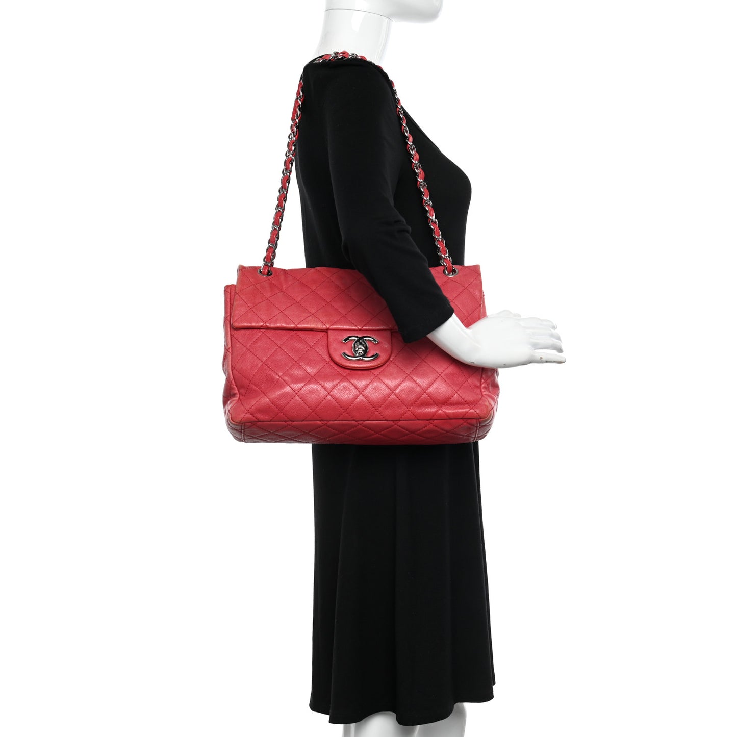 Washed Caviar Quilted Maxi Single Flap Fuchsia