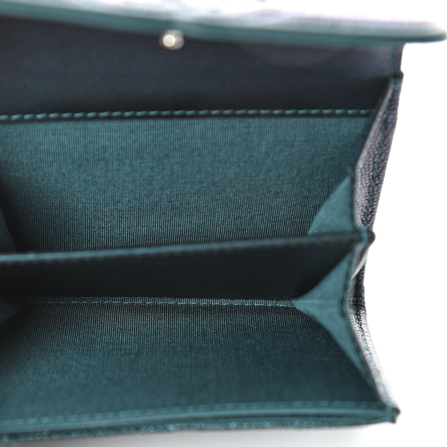 Iridescent Caviar Quilted Filigree Flap Card Holder Dark Turquoise