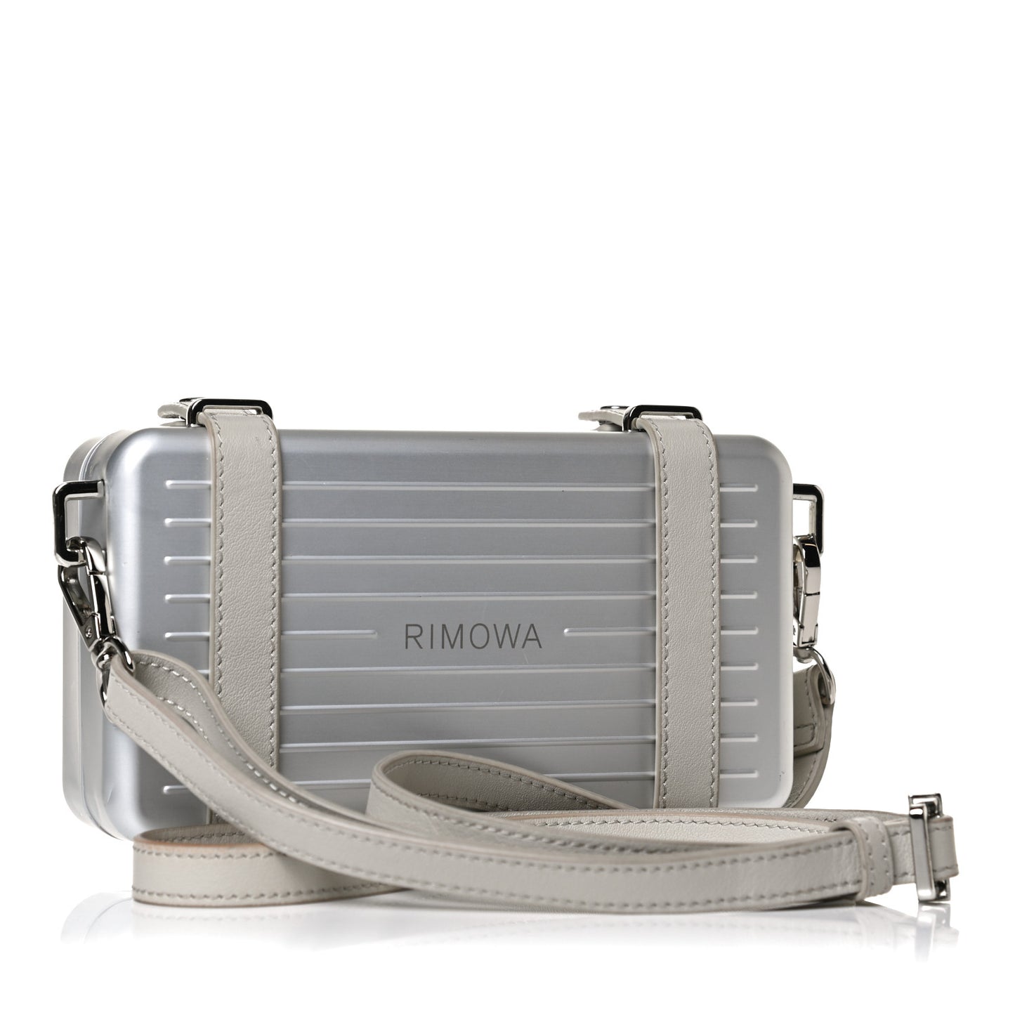X RIMOWA Aluminum Personal Clutch On Strap Silver