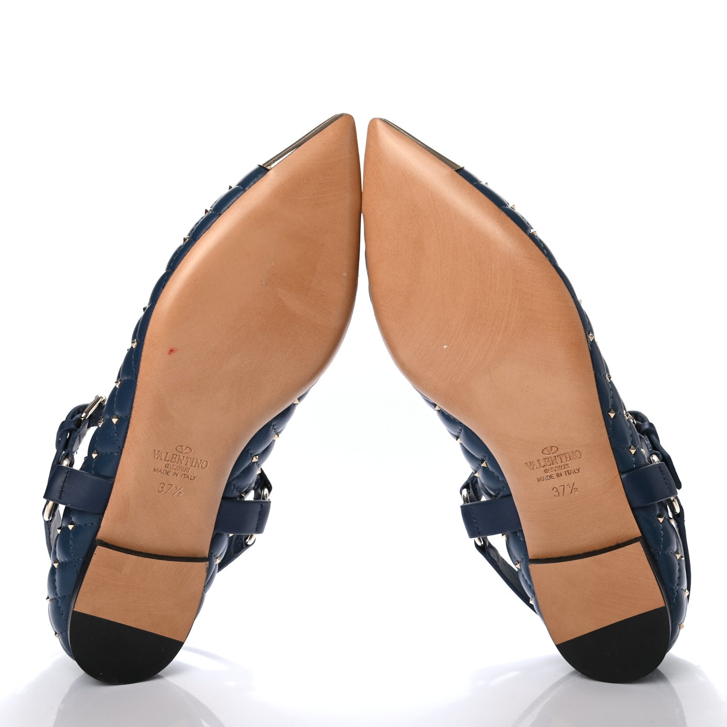 Lambskin Rockstud Spike Captoe Ballerina Flats 37.5 Peacock