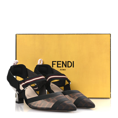 Fendi Technical Mesh FF Colibri 55mm Slingback Pumps 37.5 Tobacco Moro Bordeaux Black Militare 12 of 12