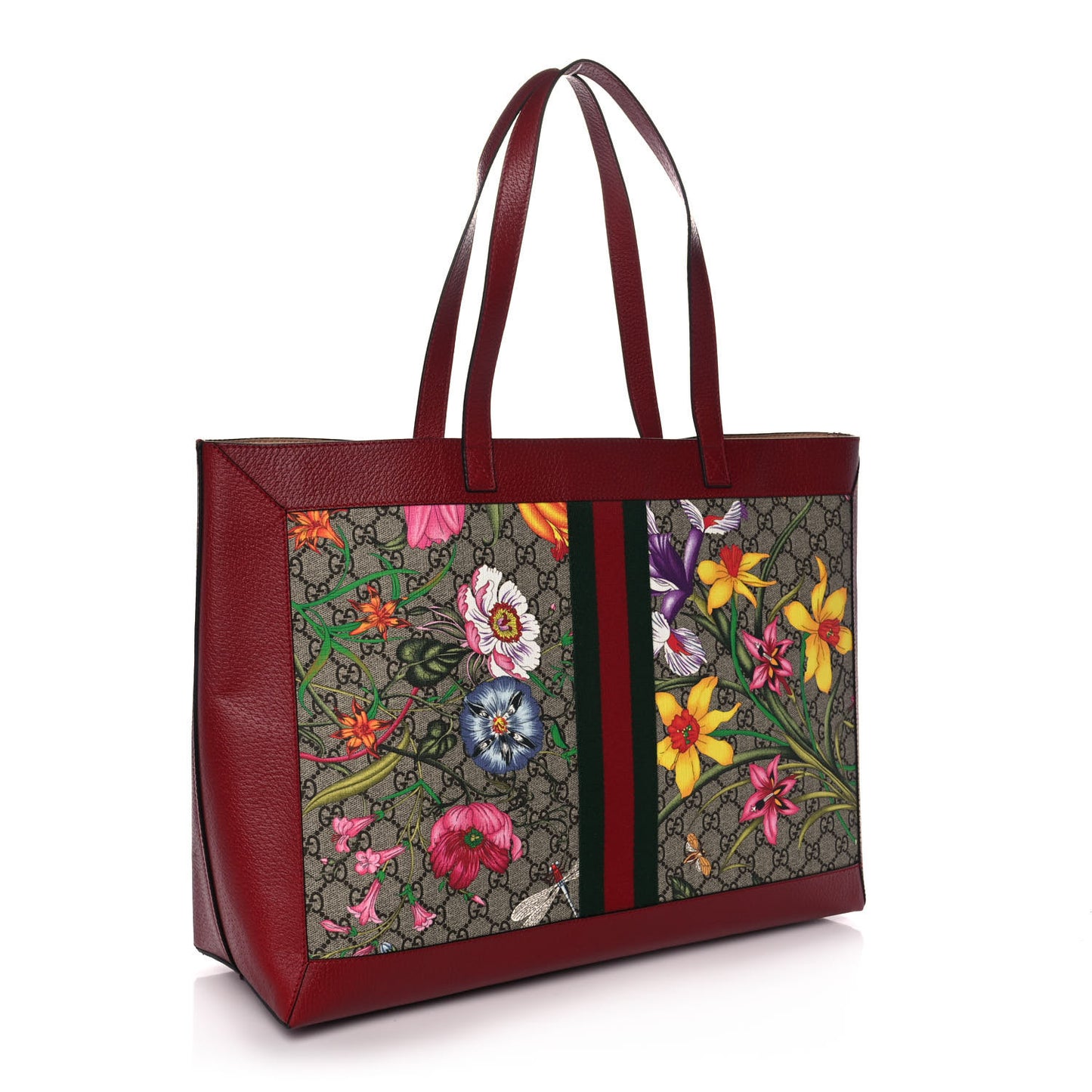 GG Supreme Monogram Flora Web Large Ophidia Tote Red
