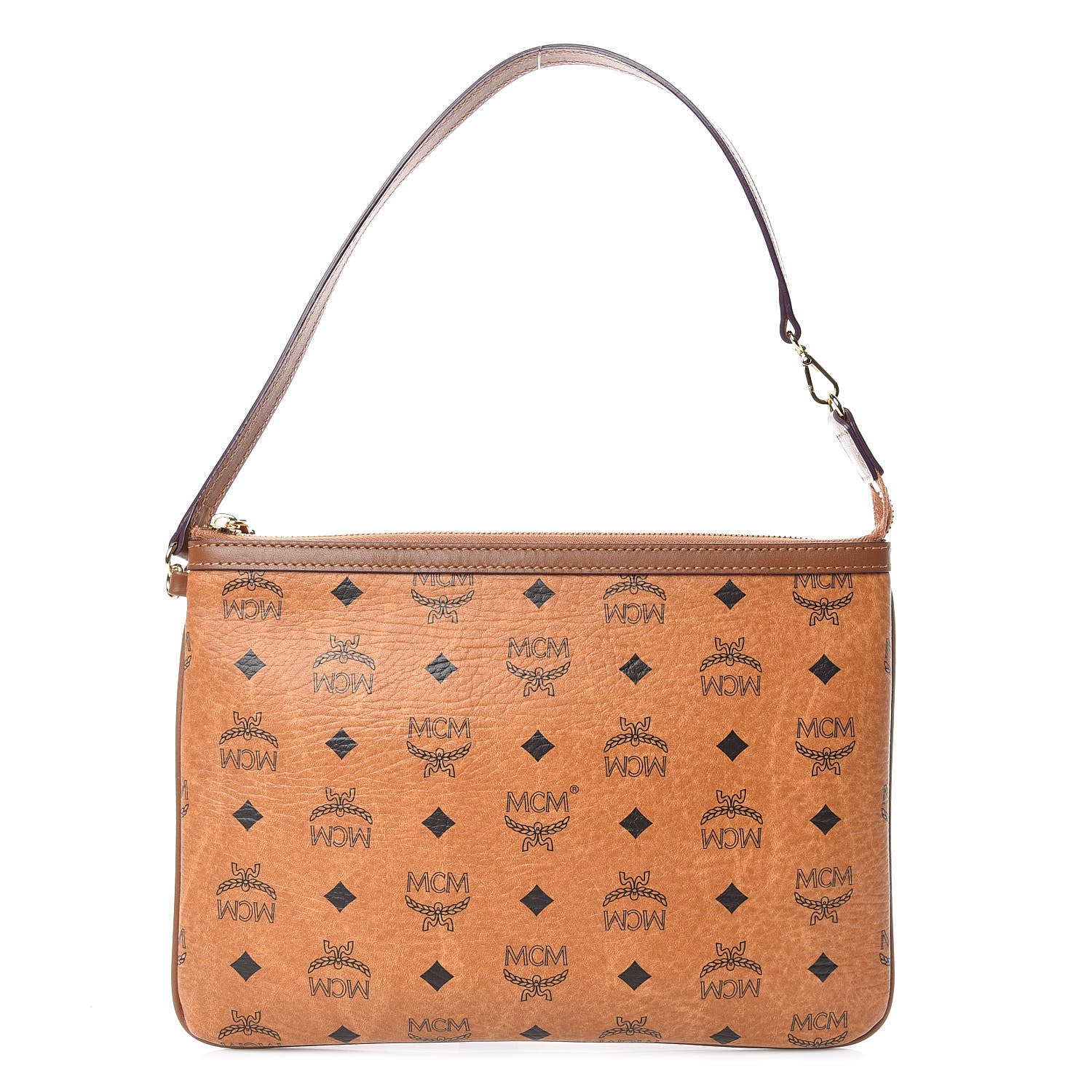 MCM Visetos Liz Shopper Tote Pouch Cognac 1 of 8