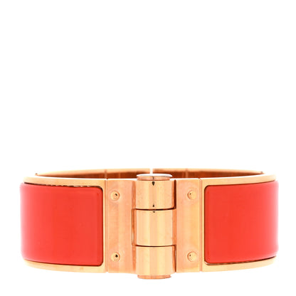 Hermes Enamel Charniere Uni Wide Hinged Bracelet L Rouge Vermillon 3 of 5