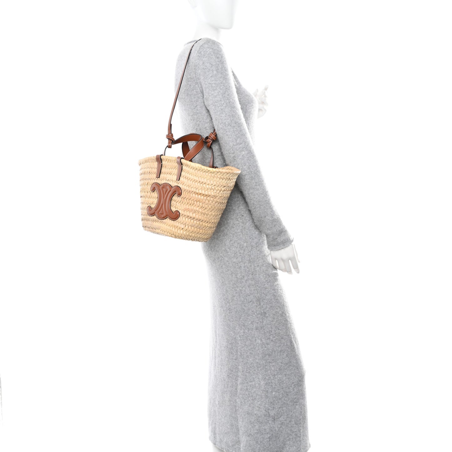 Raffia Calfskin Triomphe Teen Panier Tan
