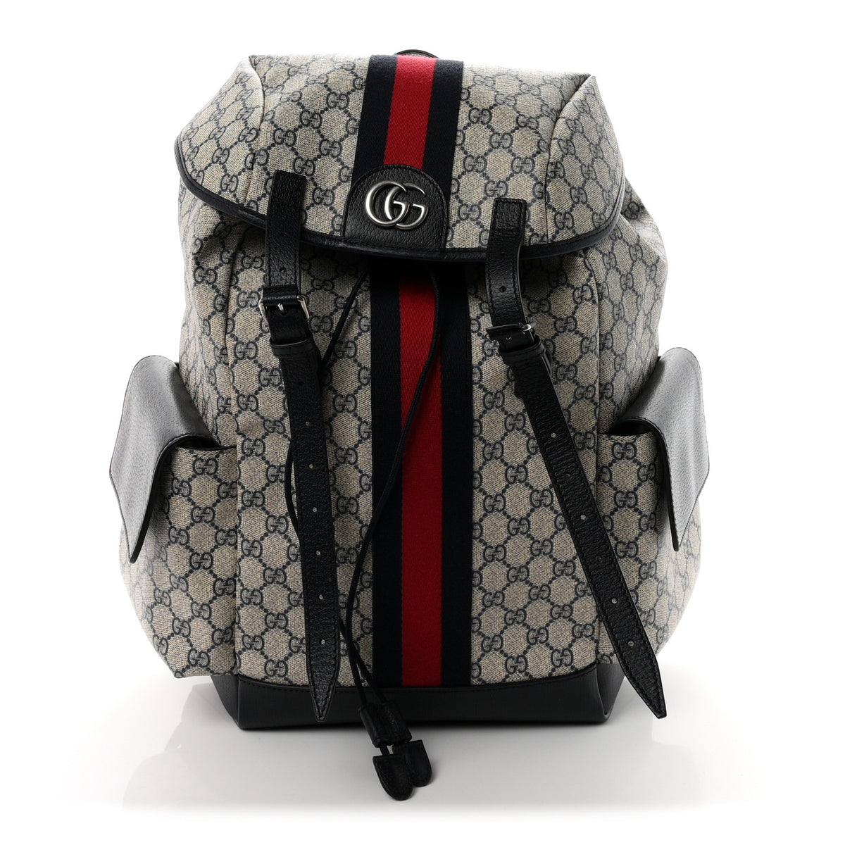 GG Supreme Monogram Medium Ophidia Double Buckle Backpack Beige Blue Black