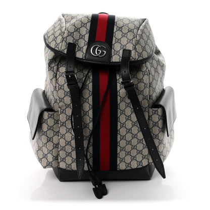 Gucci GG Supreme Monogram Medium Ophidia Double Buckle Backpack Beige Blue Black 1 of 10