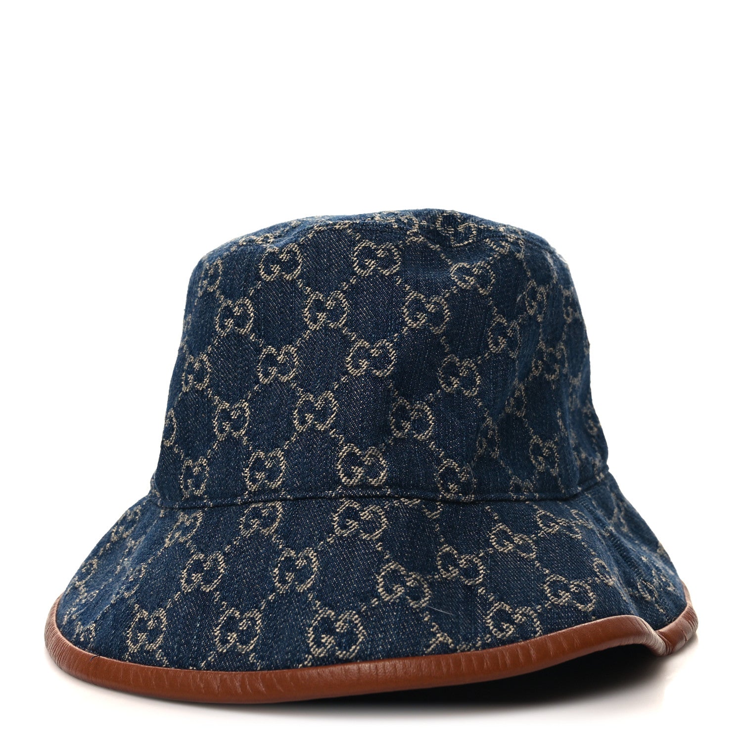 Gucci Washed Jacquard Denim Nappa GG Monogram Oscar Bucket Hat S Denim Cuir 1 of 10