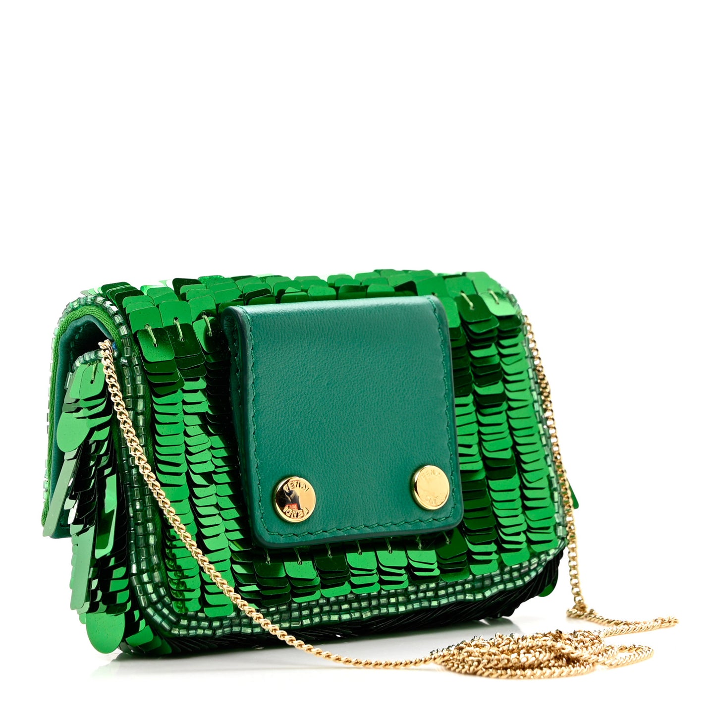 Sequin Paillettes Shiny Nappa Sex and the City Nano Baguette Belt Charm Green