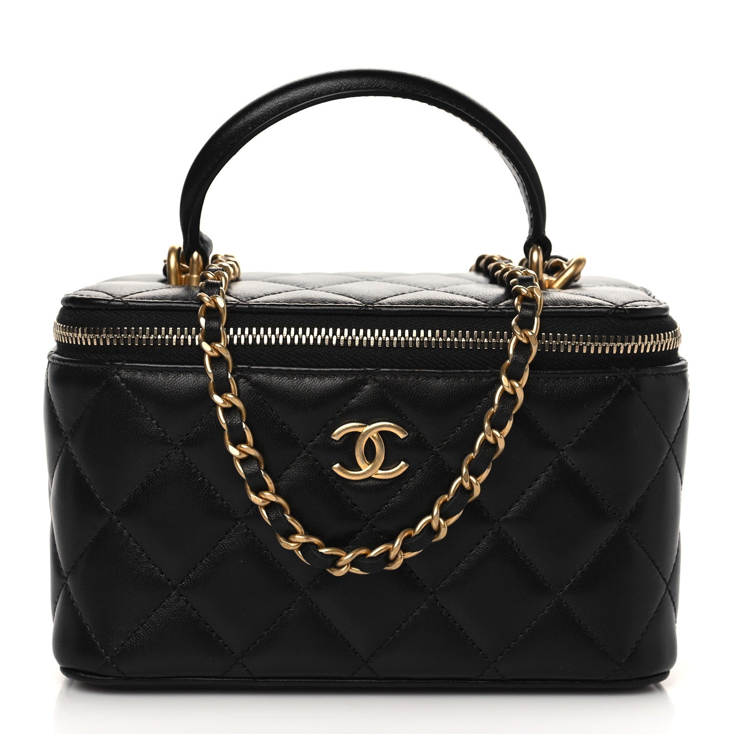 Chanel Lambskin Quilted Small Top Handle Vanity Case With Chain Black 1 of 11