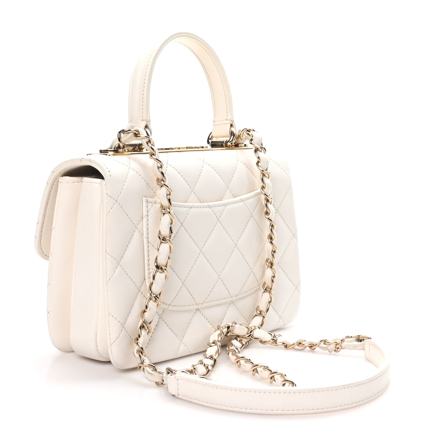 Lambskin Crystal Quilted Mini Trendy CC Dual Handle Flap Bag White
