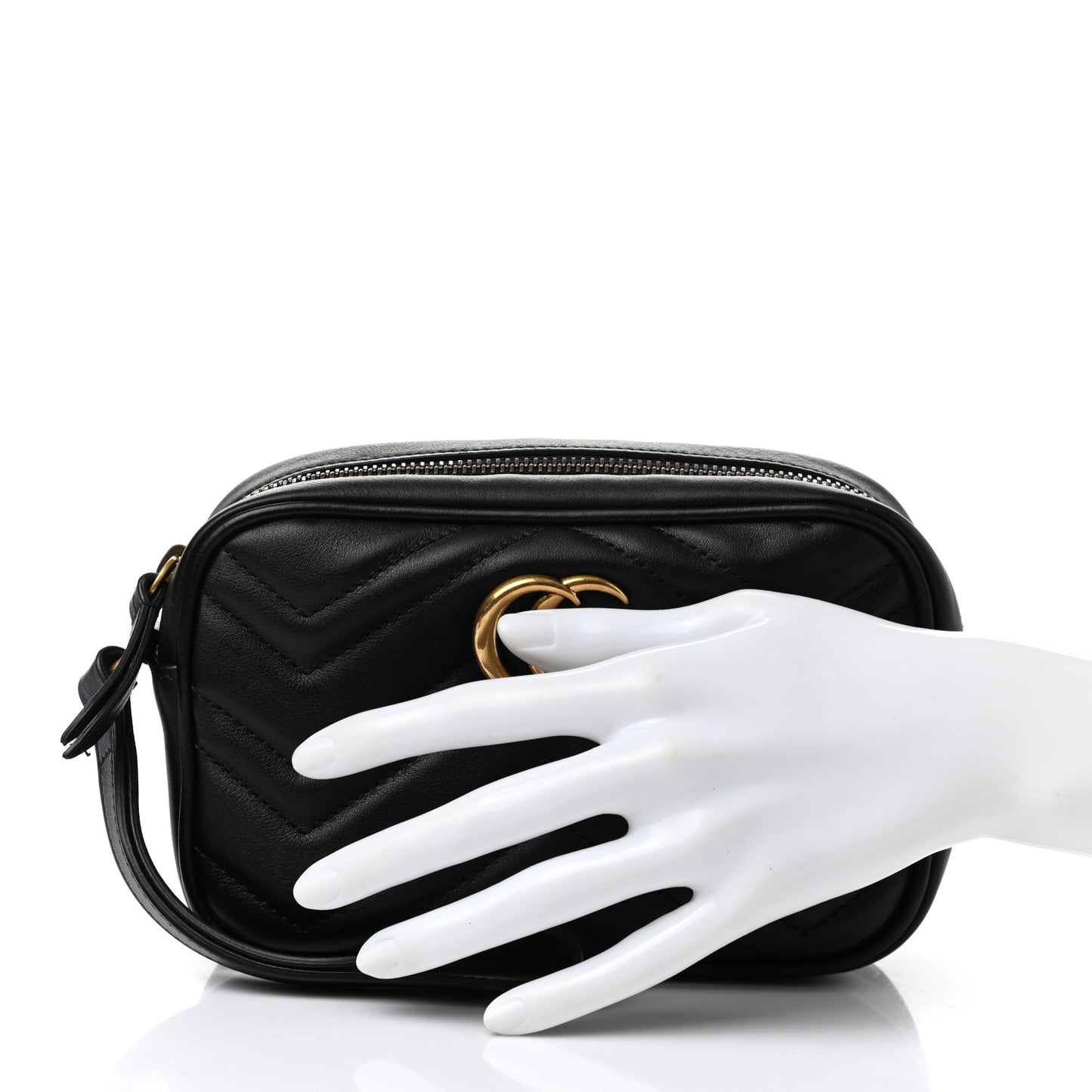 Calfskin Matelasse Mini GG Marmont Wrist Wallet Hibiscus Black