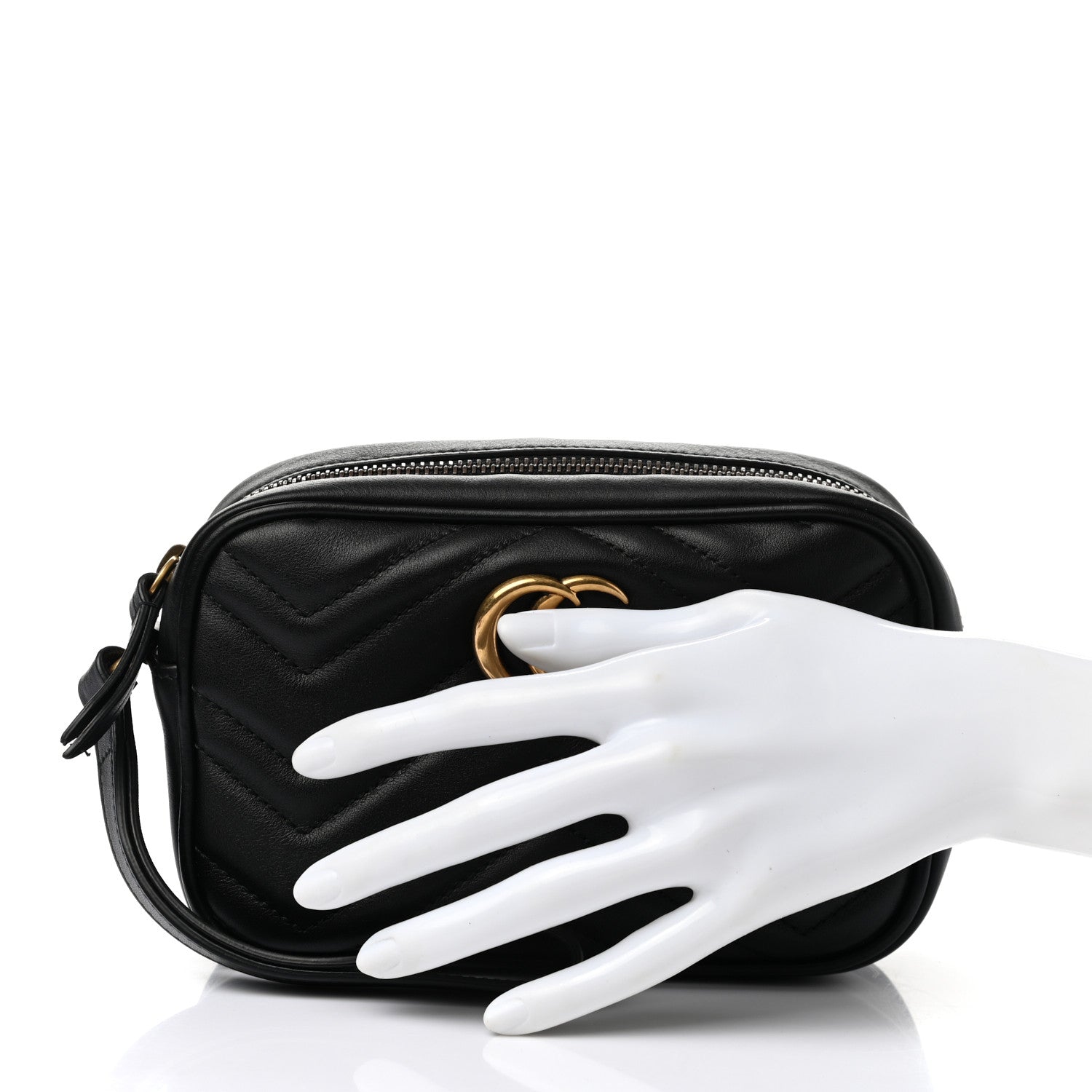 Gucci Calfskin Matelasse Mini GG Marmont Wrist Wallet Hibiscus Black 2 of 10