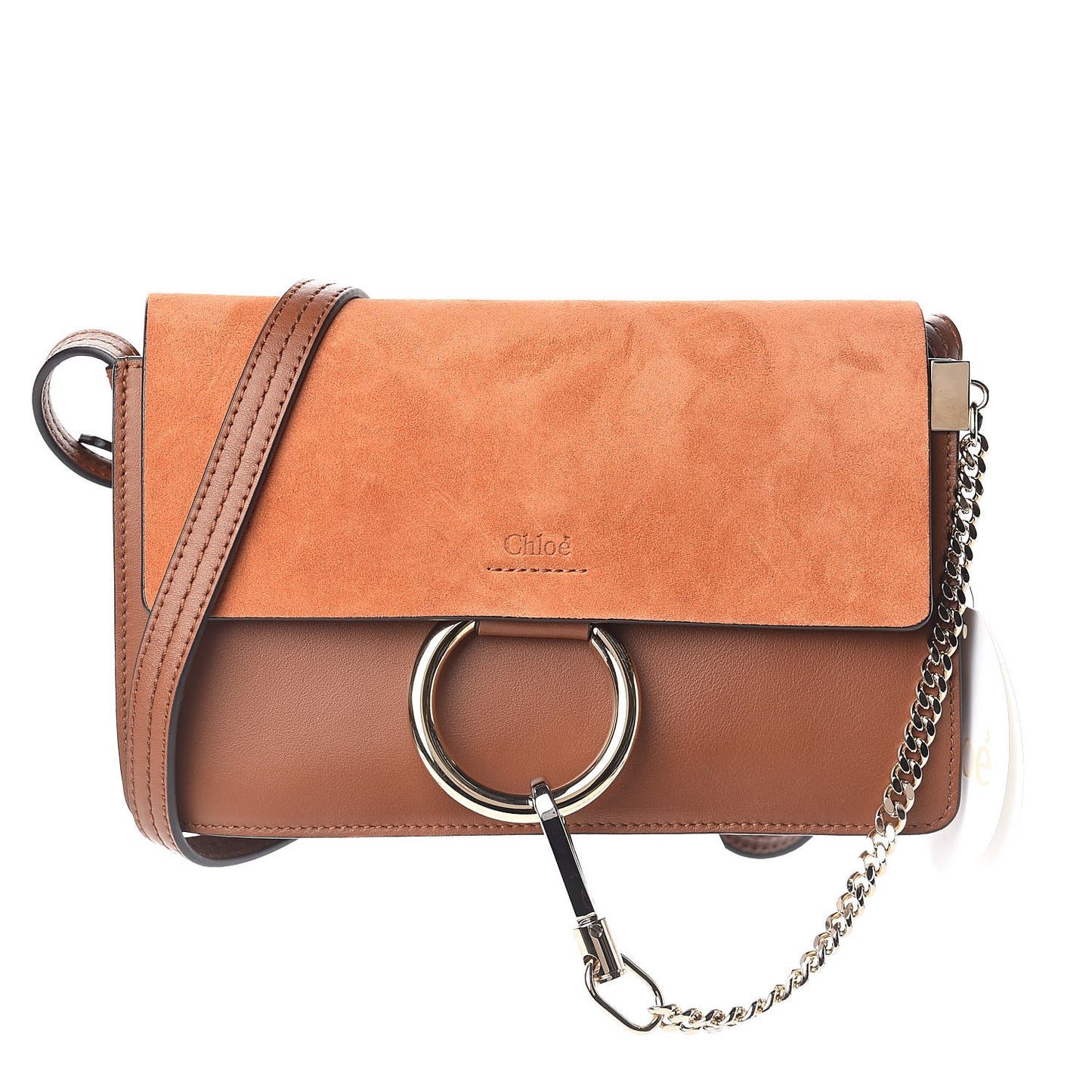 Suede Calfskin Small Faye Shoulder Bag Tobacco
