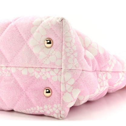 Chanel Printed Denim Quilted Coco Beach Shopping Tote Pink White 11 of 13