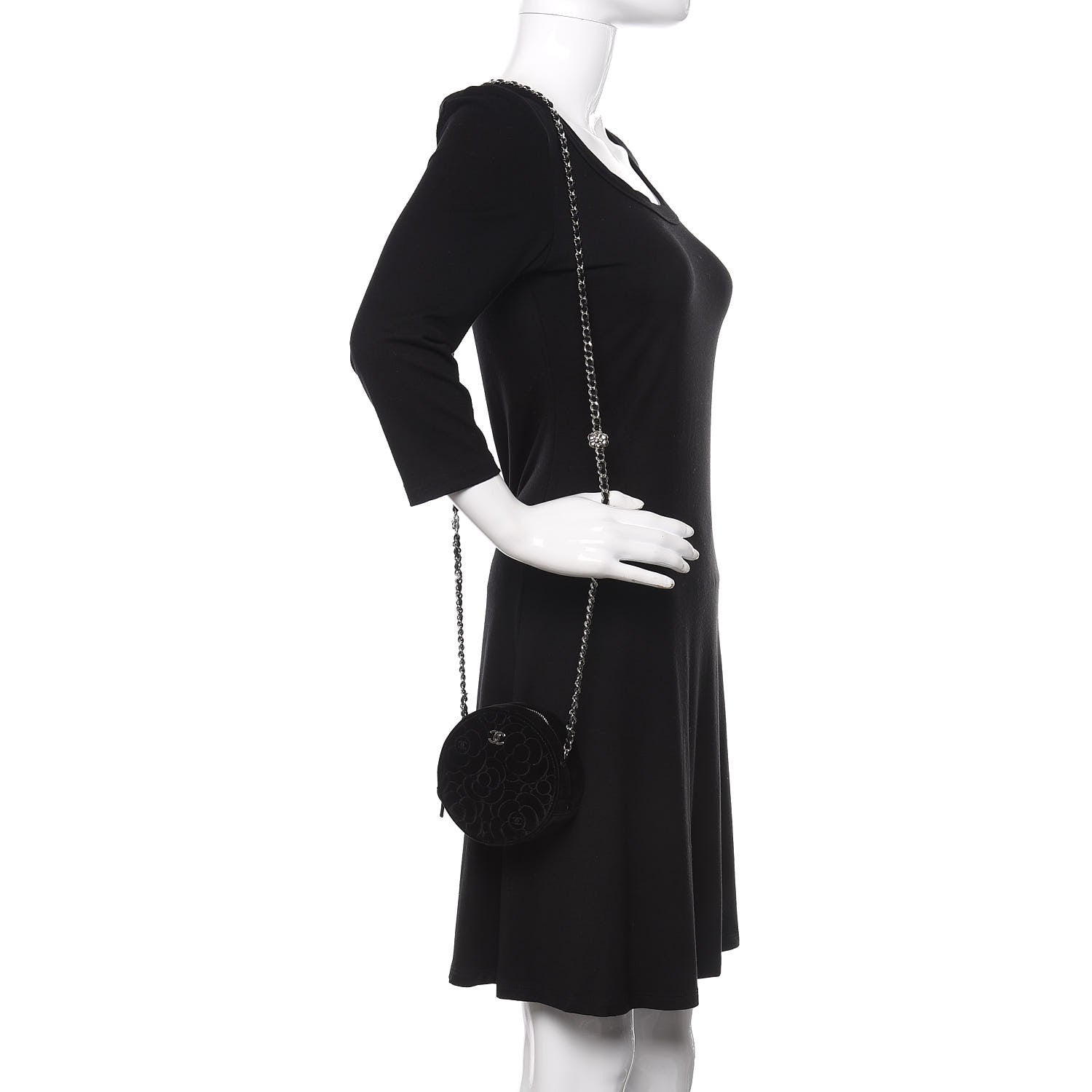Chanel Suede Camellia Quilted Round Clutch With Chain Black 2 of 11